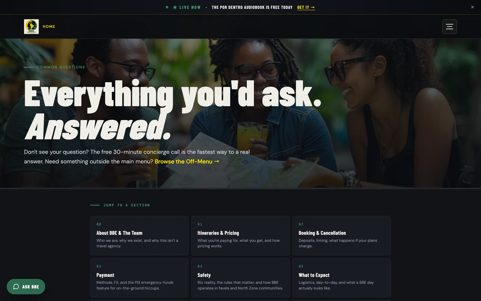 The searchable FAQ and Ask BBE concierge chatbot