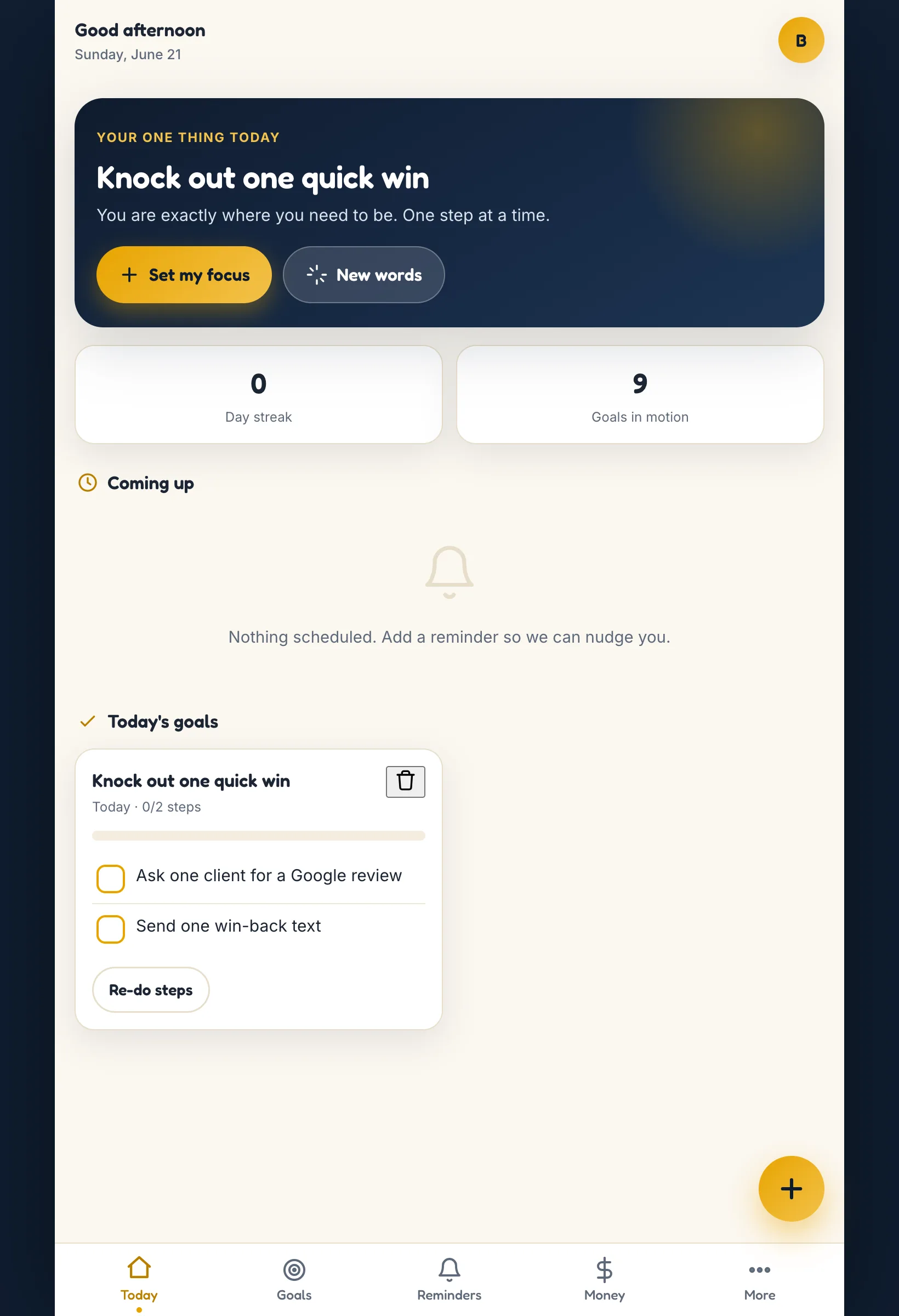Bright Day private life manager app home screen