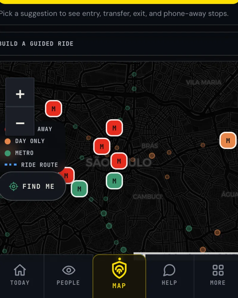 S&atilde;o Paulo map in the B.E Guardian S&atilde;o Paulo app