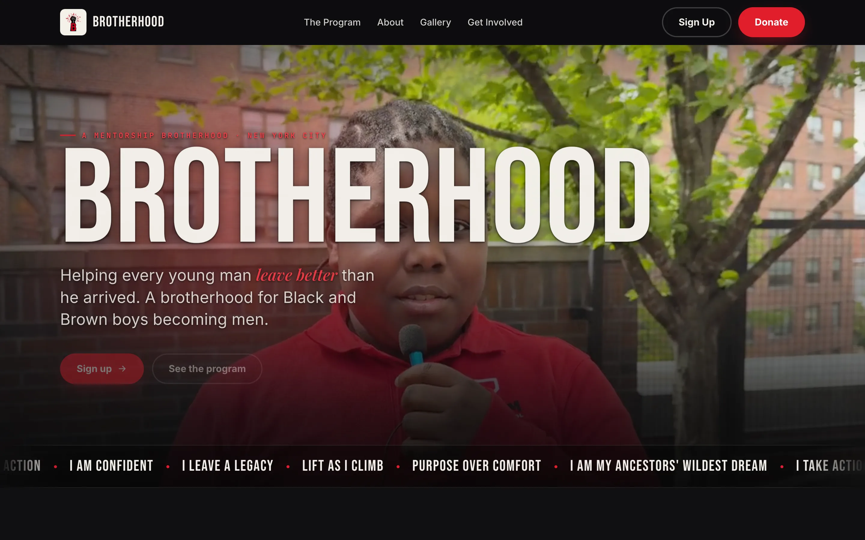 The Brotherhood homepage with the inaugural induction-ceremony class
