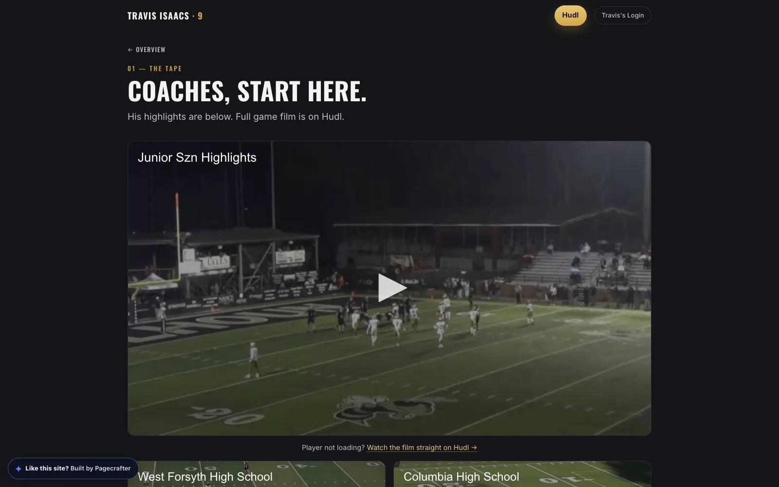 Travis Isaacs recruiting website homepage
